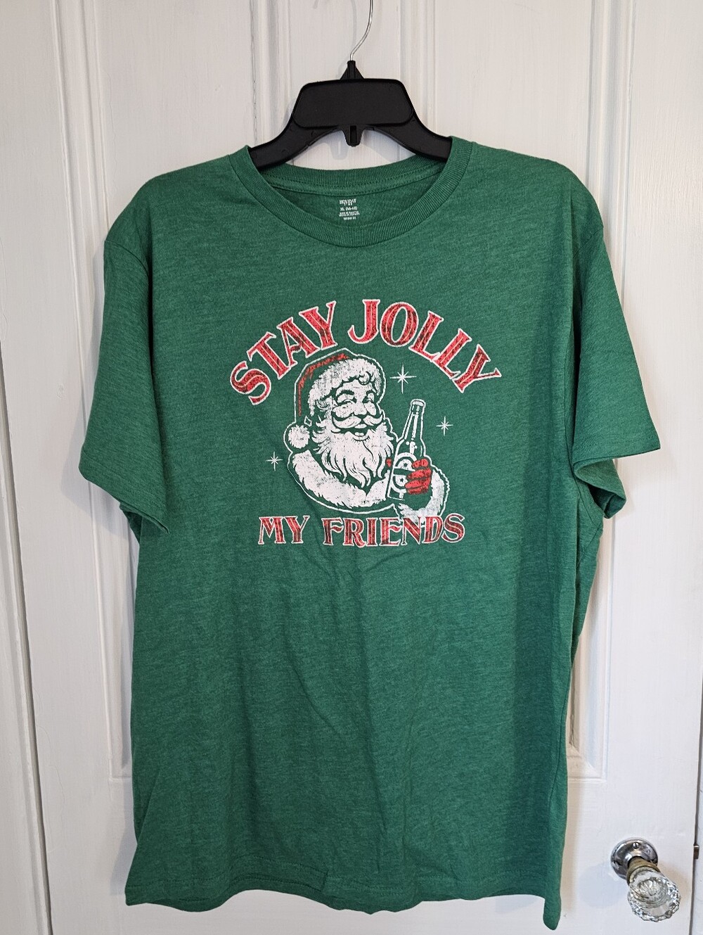 Holiday Time Mens XL "Stay Jolly My Friends" Santa Beer Christmas Shirt